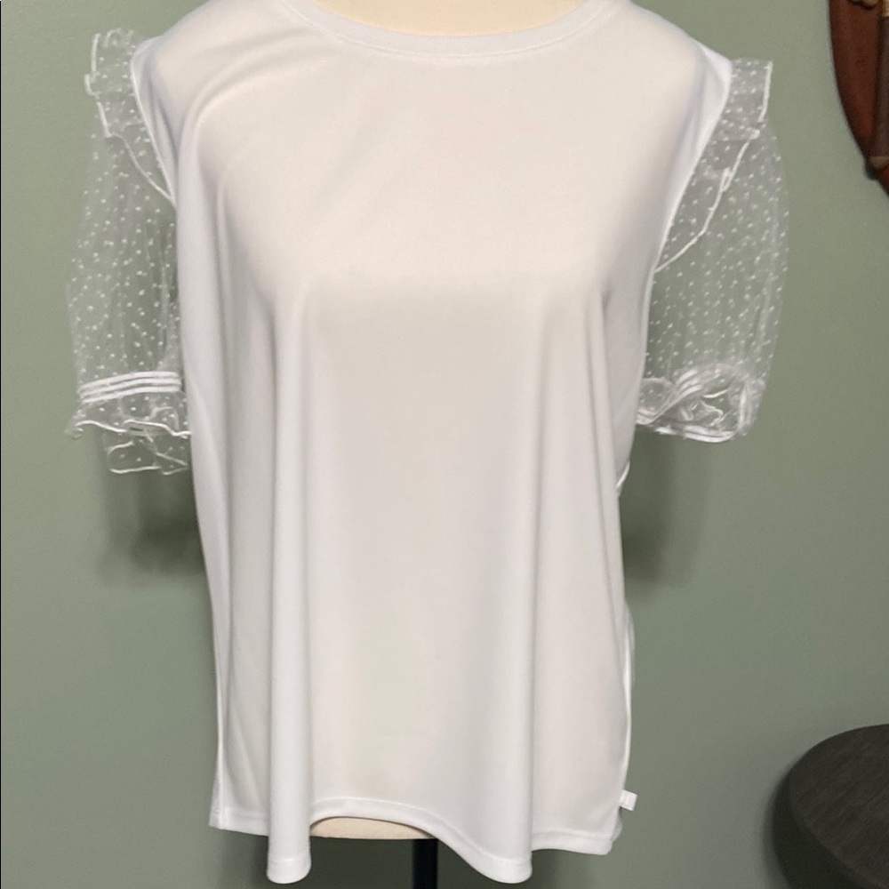 Karl Lagerfeld White Ruffled Short Sleeve Blouse